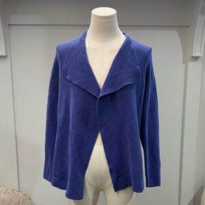 Eileen Fisher Silk Blend Indigo Waterfall Open Sweater Cardigan Petite Medium